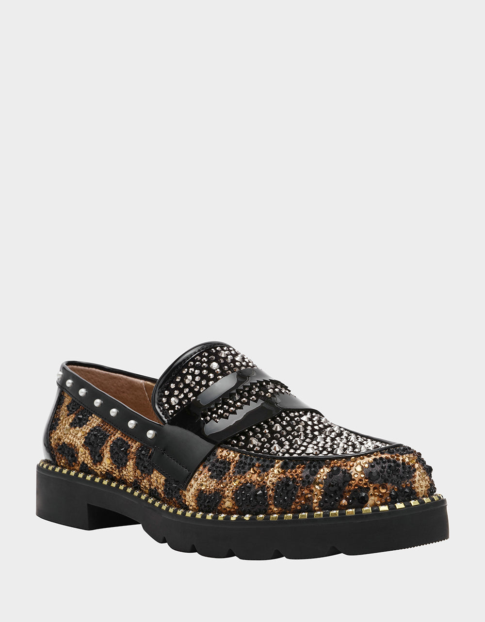 LYDIAA LEOPARD Rhinestone Embellished Platform Women's Loafer | Betsey Johnson New
