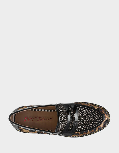 LYDIAA LEOPARD Rhinestone Embellished Platform Women's Loafer | Betsey Johnson New