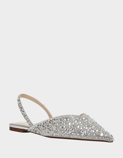 VANCE SILVER Rhinestone Slingback Flats | Betsey Johnson Featured