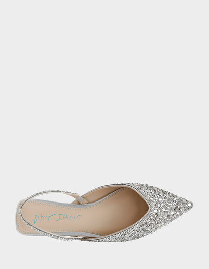 VANCE SILVER Rhinestone Slingback Flats | Betsey Johnson Featured