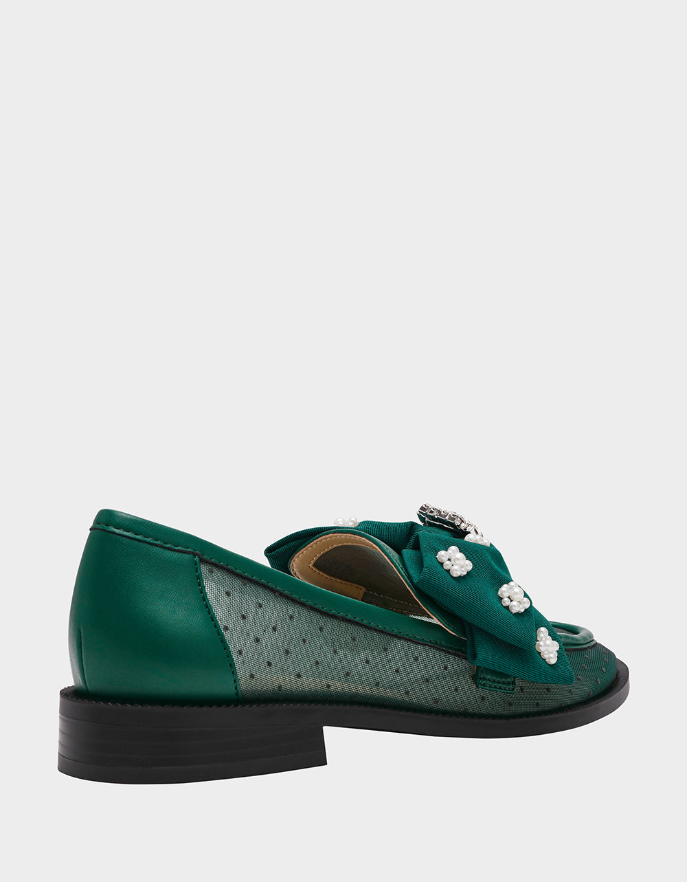 SETH EMERALD Women's Mesh Pearl Bow Slip-On Loafer | Betsey Johnson Value