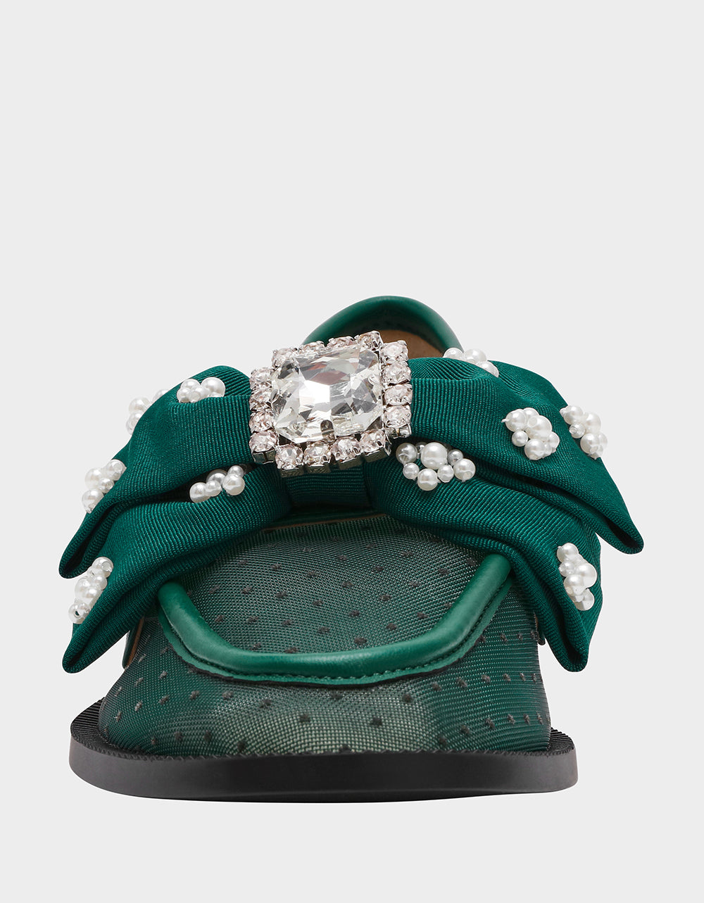 SETH EMERALD Women's Mesh Pearl Bow Slip-On Loafer | Betsey Johnson Value