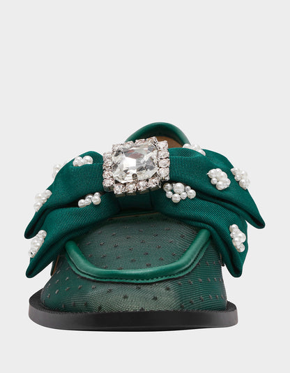 SETH EMERALD Women's Mesh Pearl Bow Slip-On Loafer | Betsey Johnson Value