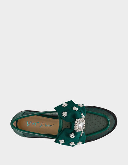 SETH EMERALD Women's Mesh Pearl Bow Slip-On Loafer | Betsey Johnson Value