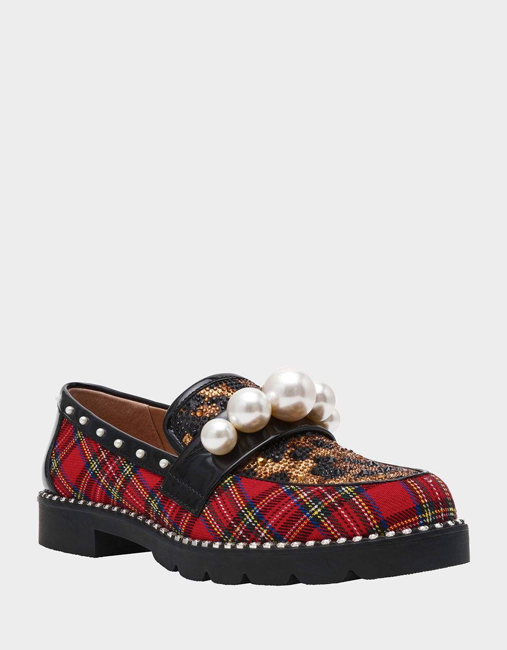 HARLOE RED PLAID Platfrom Pearl Embellished Women's Loafer | Betsey Johnson Quality
