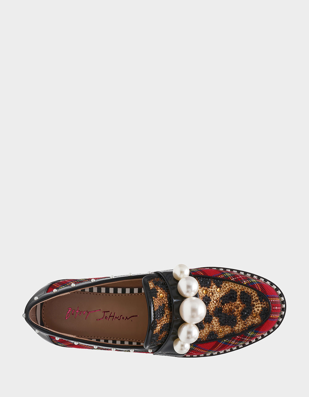 HARLOE RED PLAID Platfrom Pearl Embellished Women's Loafer | Betsey Johnson Quality