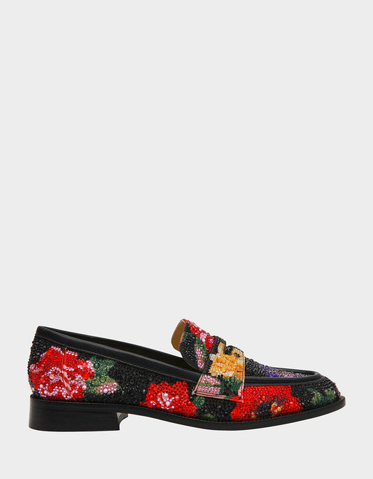 CANNE BLACK FLOWER MULTI Slip-On Embellished Rhinestone Women's Loafer | Betsey Johnson Classic