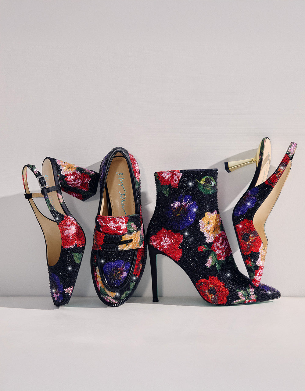 CANNE BLACK FLOWER MULTI Slip-On Embellished Rhinestone Women's Loafer | Betsey Johnson Classic