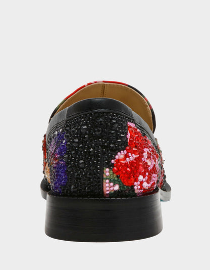 CANNE BLACK FLOWER MULTI Slip-On Embellished Rhinestone Women's Loafer | Betsey Johnson Classic