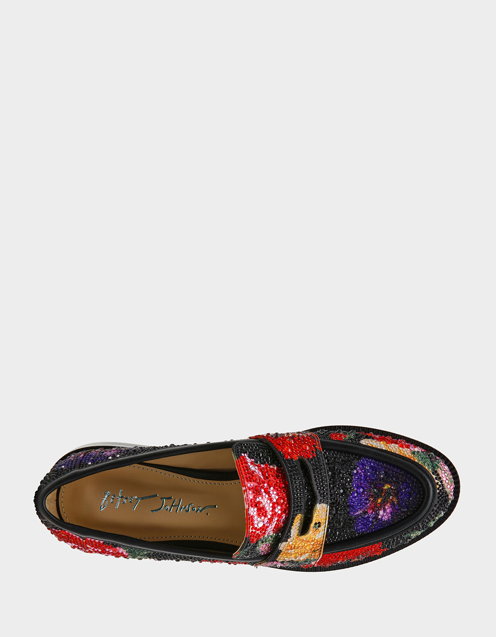 CANNE BLACK FLOWER MULTI Slip-On Embellished Rhinestone Women's Loafer | Betsey Johnson Classic