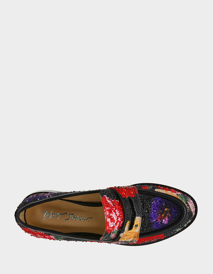CANNE BLACK FLOWER MULTI Slip-On Embellished Rhinestone Women's Loafer | Betsey Johnson Classic