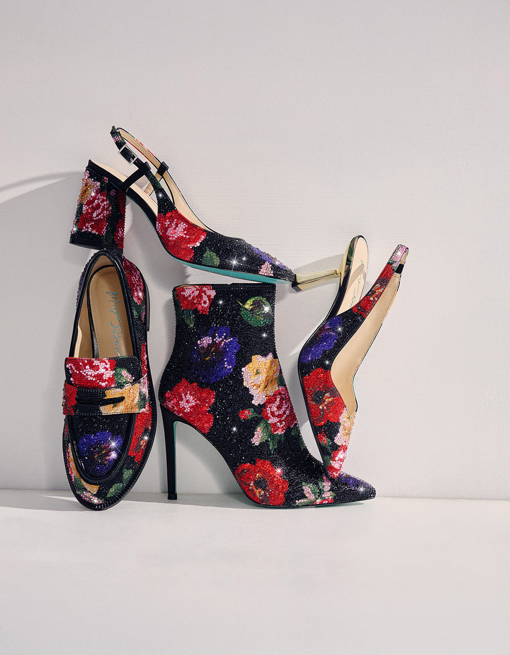 CANNE BLACK FLOWER MULTI Slip-On Embellished Rhinestone Women's Loafer | Betsey Johnson Classic