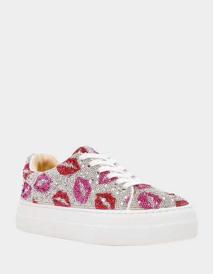 SIDNY MULTI LIPS Women's Rhinestone Platform Sneaker | Betsey Johnson New