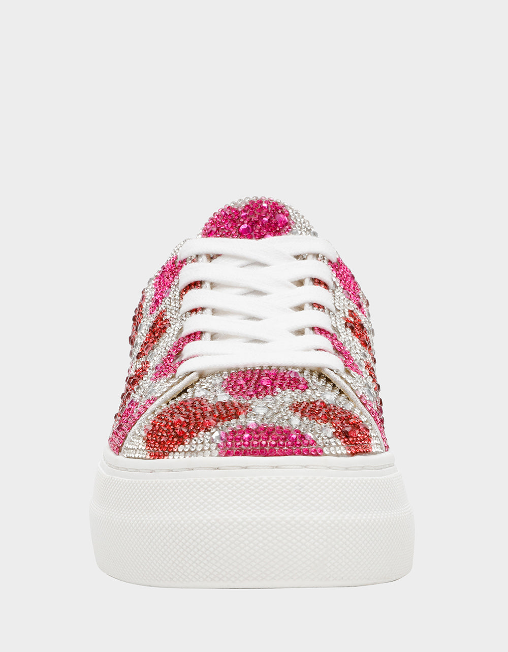 SIDNY RED/PINK HEARTS MULTI Women's Rhinestone Valentine's Day Heart Sneakers | Betsey Johnson Classic