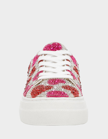 SIDNY RED/PINK HEARTS MULTI Women's Rhinestone Valentine's Day Heart Sneakers | Betsey Johnson Classic