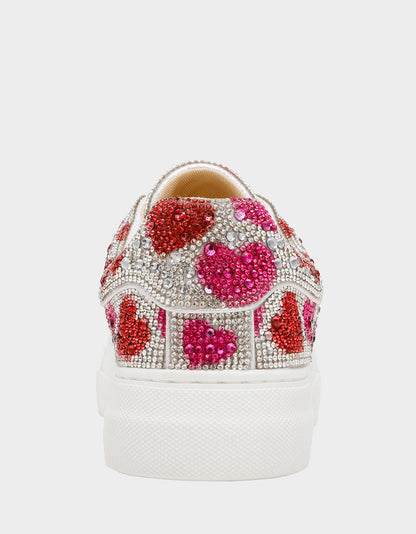 SIDNY RED/PINK HEARTS MULTI Women's Rhinestone Valentine's Day Heart Sneakers | Betsey Johnson Classic