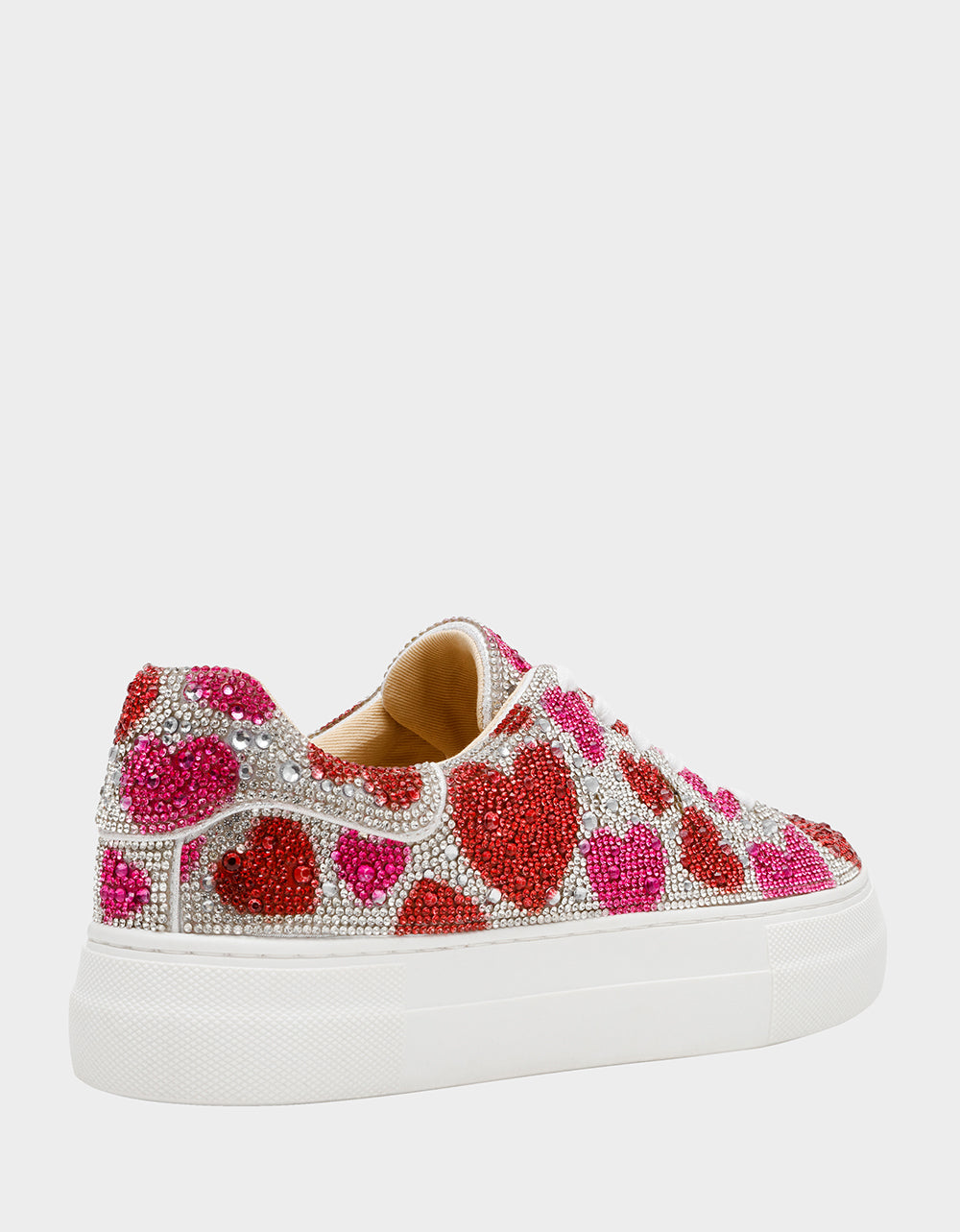 SIDNY RED/PINK HEARTS MULTI Women's Rhinestone Valentine's Day Heart Sneakers | Betsey Johnson Classic