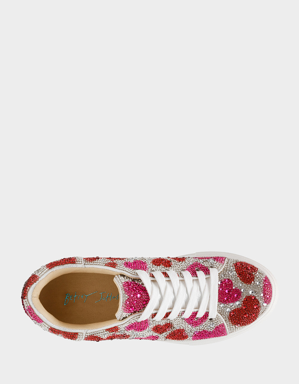 SIDNY RED/PINK HEARTS MULTI Women's Rhinestone Valentine's Day Heart Sneakers | Betsey Johnson Classic