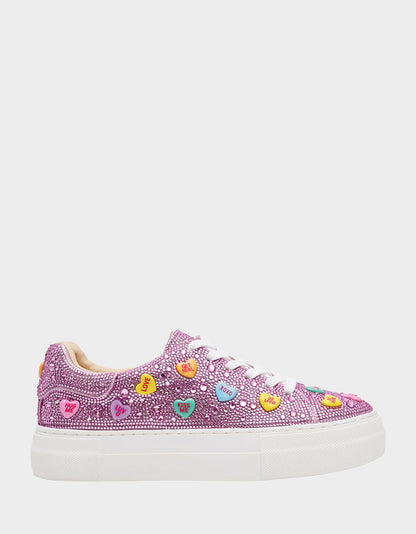 SIDNY PINK MULTI HEARTS Women's Rhinestone Candy Heart Sneaker | Betsey Johnson Best Price