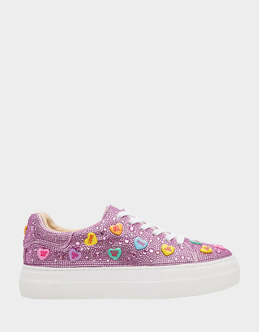 SIDNY PINK MULTI HEARTS Women's Rhinestone Candy Heart Sneaker | Betsey Johnson Best Price