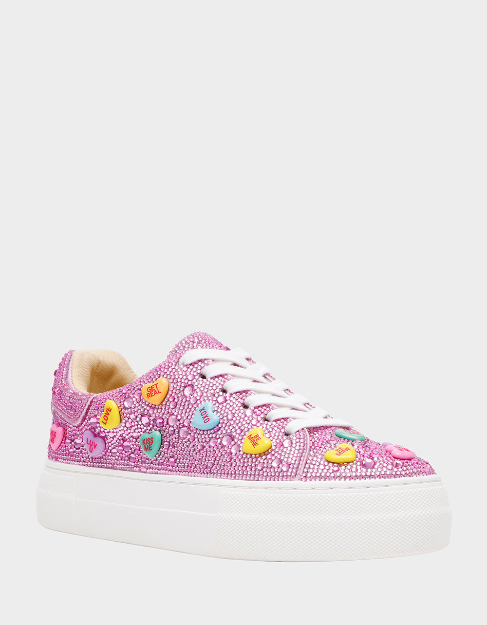 SIDNY PINK MULTI HEARTS Women's Rhinestone Candy Heart Sneaker | Betsey Johnson Best Price