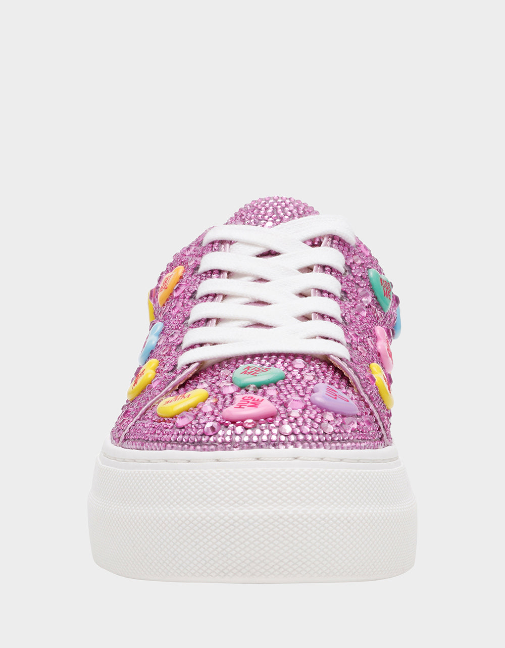 SIDNY PINK MULTI HEARTS Women's Rhinestone Candy Heart Sneaker | Betsey Johnson Best Price
