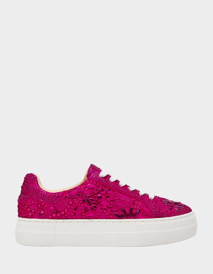REILY Fuchsia Platform Low-Top Lace-Up Rhinestone Women's Sneaker | Betsey Johnson Best Price