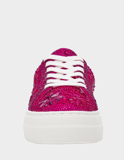 REILY Fuchsia Platform Low-Top Lace-Up Rhinestone Women's Sneaker | Betsey Johnson Best Price