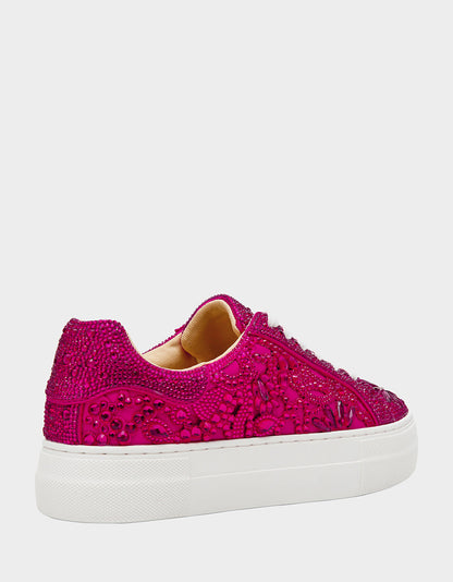 REILY Fuchsia Platform Low-Top Lace-Up Rhinestone Women's Sneaker | Betsey Johnson Best Price