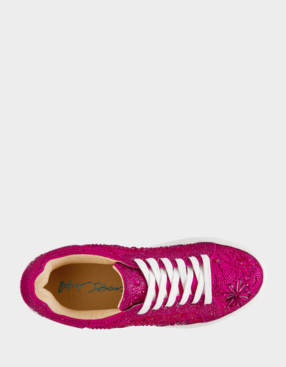 REILY Fuchsia Platform Low-Top Lace-Up Rhinestone Women's Sneaker | Betsey Johnson Best Price