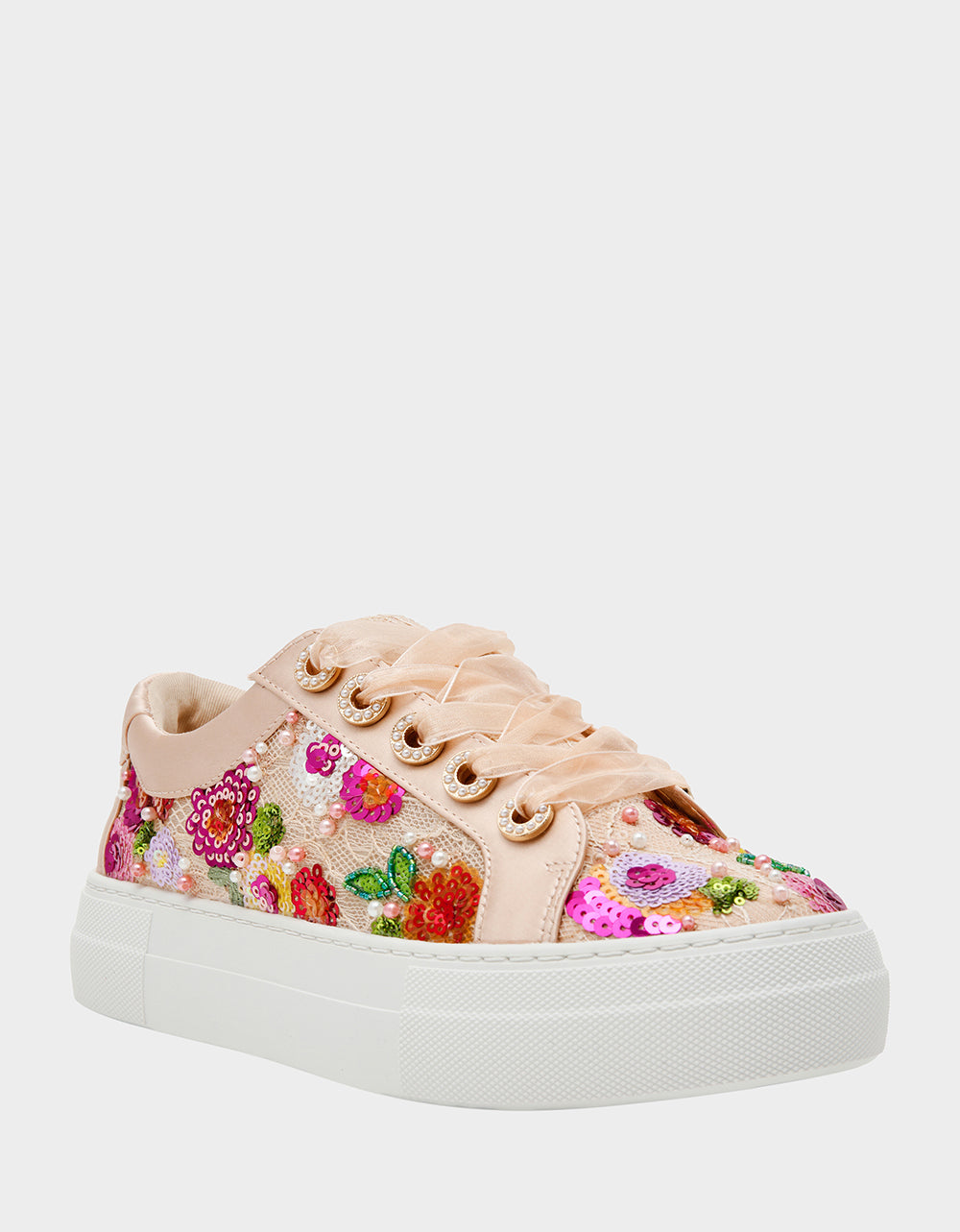 BONNY Nude Floral Sequin Mesh Floral Platform Low-Top Women's Sneaker | Betsey Johnson Exclusive