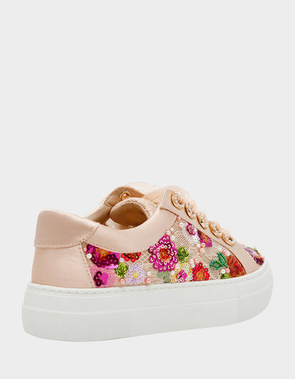 BONNY Nude Floral Sequin Mesh Floral Platform Low-Top Women's Sneaker | Betsey Johnson Exclusive