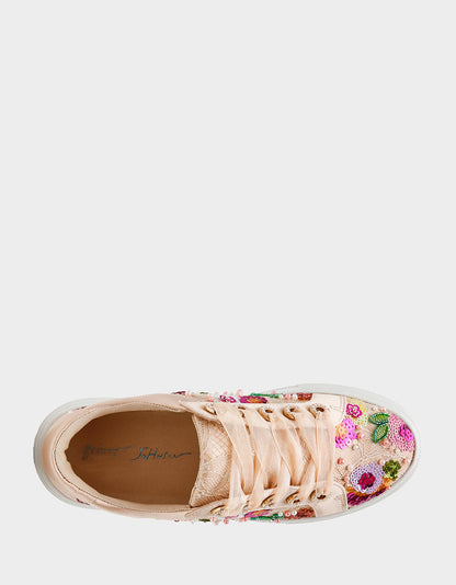 BONNY Nude Floral Sequin Mesh Floral Platform Low-Top Women's Sneaker | Betsey Johnson Exclusive