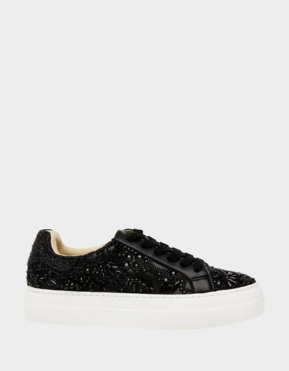 REILY Black Platform Low-Top Lace-Up Rhinestone Women's Sneaker | Betsey Johnson Hot Sale