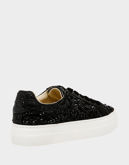 REILY Black Platform Low-Top Lace-Up Rhinestone Women's Sneaker | Betsey Johnson Hot Sale
