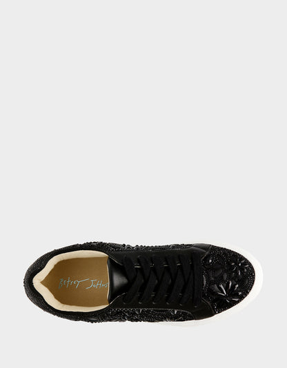 REILY Black Platform Low-Top Lace-Up Rhinestone Women's Sneaker | Betsey Johnson Hot Sale