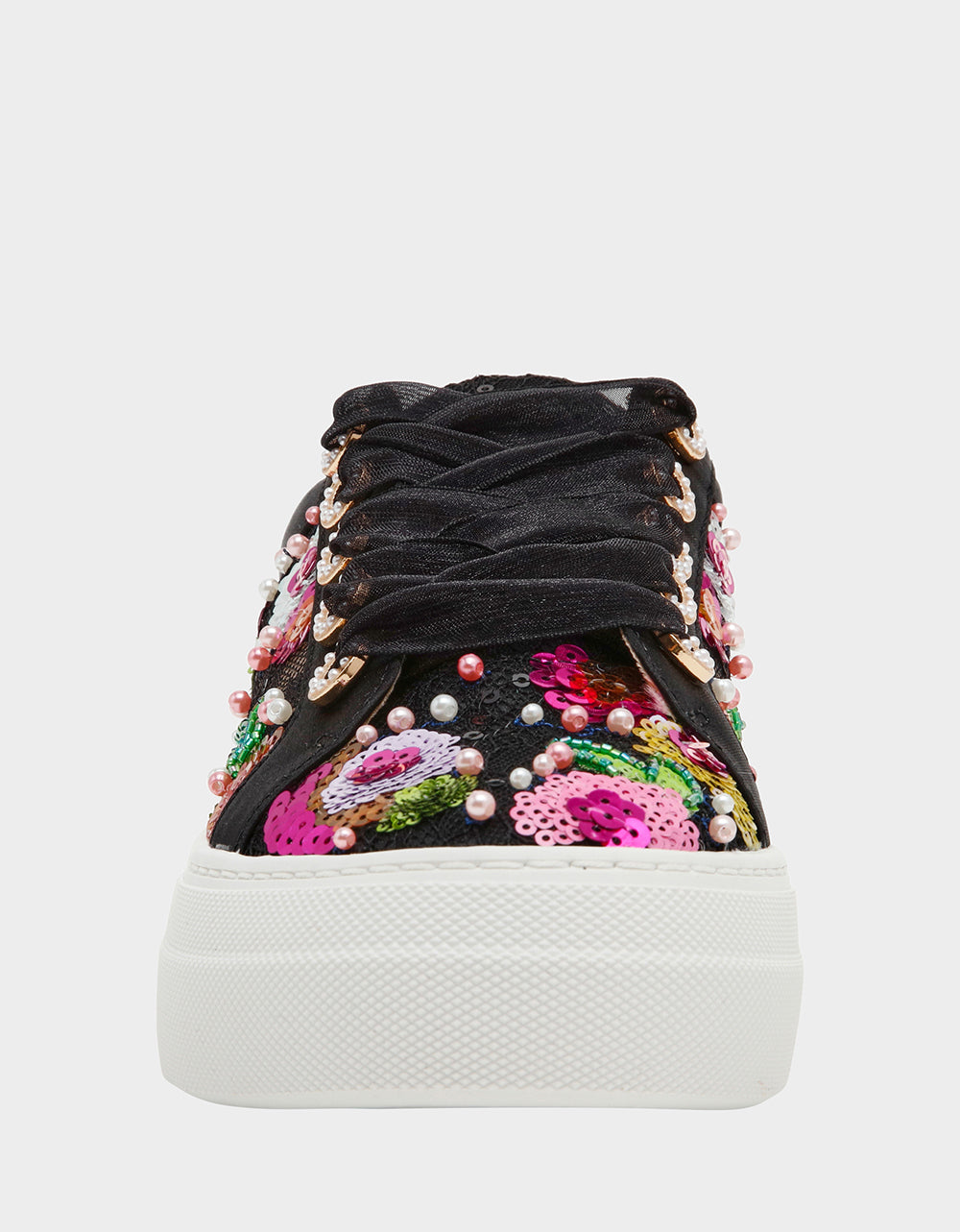 BONNY Black Floral Sequin Mesh Floral Platform Low-Top Women's Sneaker | Betsey Johnson Recommended