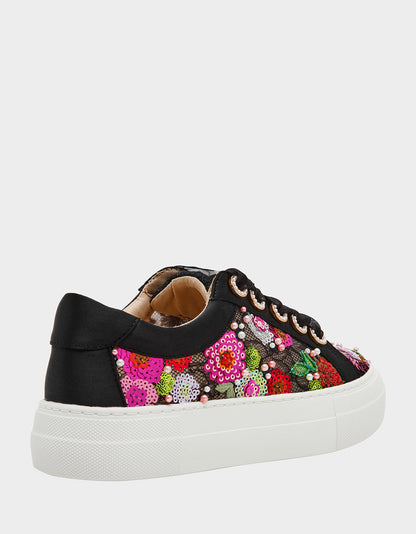 BONNY Black Floral Sequin Mesh Floral Platform Low-Top Women's Sneaker | Betsey Johnson Recommended