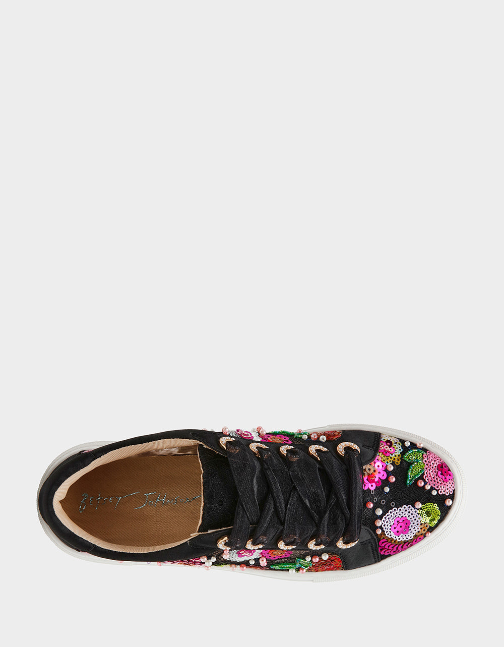 BONNY Black Floral Sequin Mesh Floral Platform Low-Top Women's Sneaker | Betsey Johnson Recommended