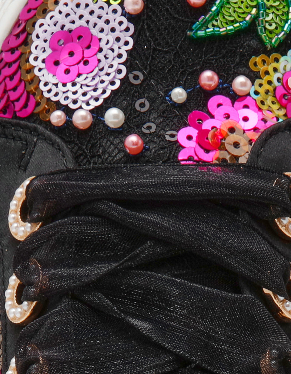 BONNY Black Floral Sequin Mesh Floral Platform Low-Top Women's Sneaker | Betsey Johnson Recommended