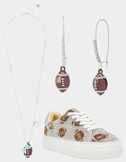 THE BIG GAME BUNDLE Women's Football Rhinestone Sneakers, Earrings, and Necklace Set | Betsey Johnson Exclusive