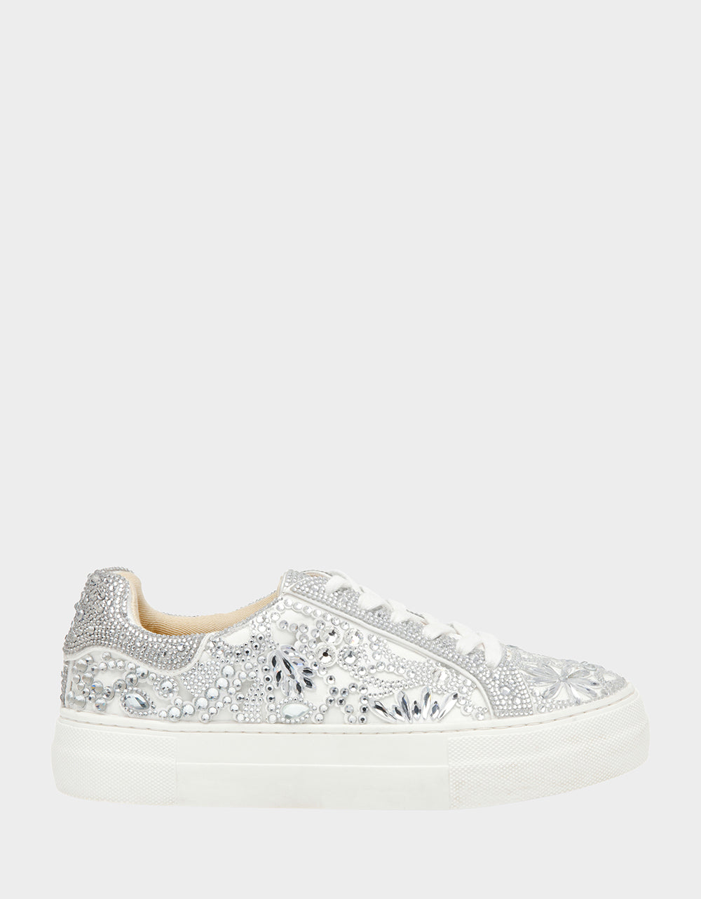 REILY WHITE Platform Low-Top Lace-Up Rhinestone Women's Sneaker | Betsey Johnson Latest