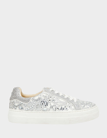 REILY WHITE Platform Low-Top Lace-Up Rhinestone Women's Sneaker | Betsey Johnson Latest