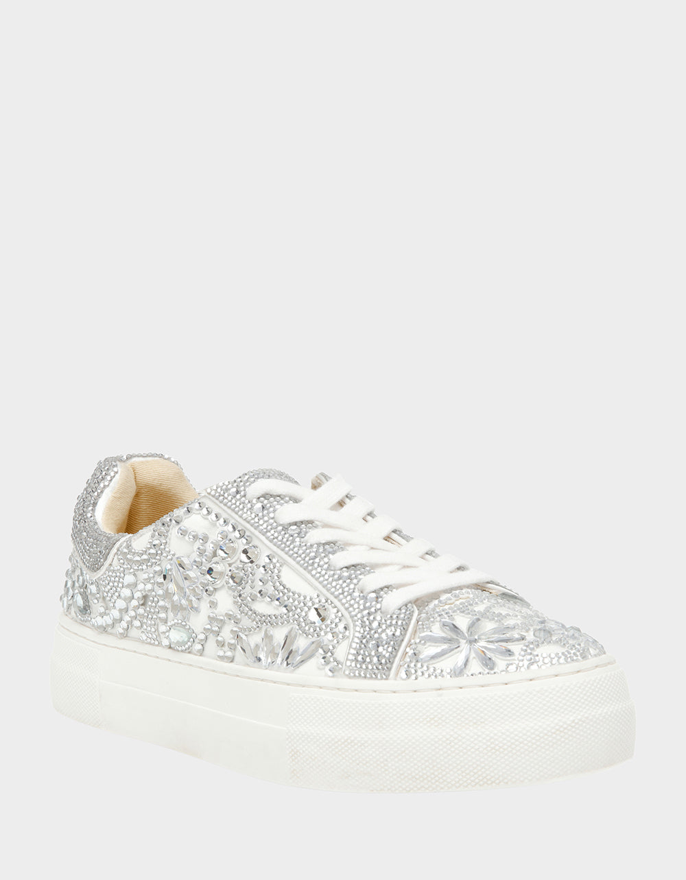REILY WHITE Platform Low-Top Lace-Up Rhinestone Women's Sneaker | Betsey Johnson Latest
