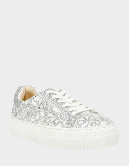 REILY WHITE Platform Low-Top Lace-Up Rhinestone Women's Sneaker | Betsey Johnson Latest