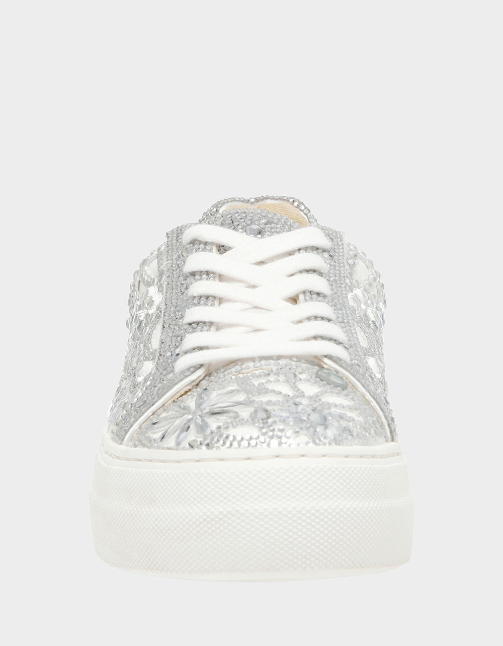 REILY WHITE Platform Low-Top Lace-Up Rhinestone Women's Sneaker | Betsey Johnson Latest