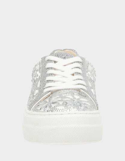 REILY WHITE Platform Low-Top Lace-Up Rhinestone Women's Sneaker | Betsey Johnson Latest