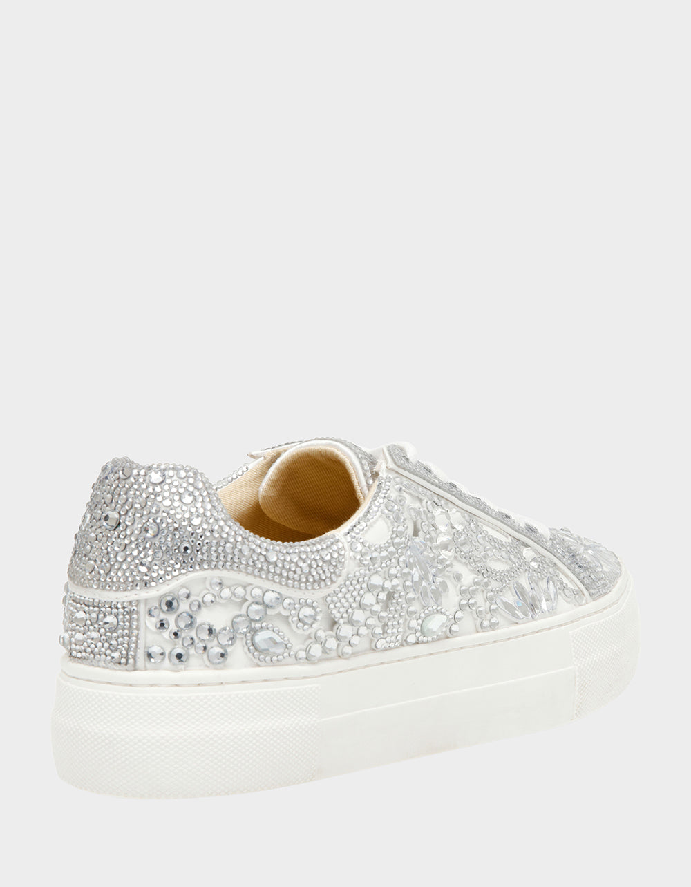REILY WHITE Platform Low-Top Lace-Up Rhinestone Women's Sneaker | Betsey Johnson Latest