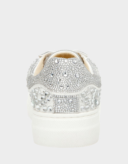 REILY WHITE Platform Low-Top Lace-Up Rhinestone Women's Sneaker | Betsey Johnson Latest