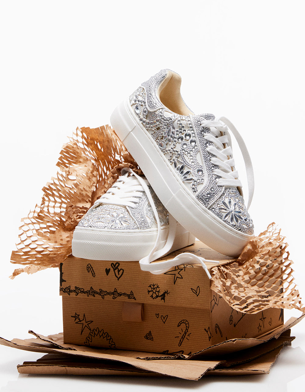 REILY WHITE Platform Low-Top Lace-Up Rhinestone Women's Sneaker | Betsey Johnson Latest